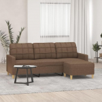 3-Sitzer-Sofa mit Hocker 198 x 77 x 80 cm Braun Stoff Schlafsofa klein Modernes Design Robust und Bequem f&uuml;r Wohnzimmer Jugendzimmer Balkon