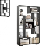 HOMASIS 9-kohaline raamaturiiul, avatud riiulitega kuubikujuline riiul, seisev riiul, puidust geomeetriline, kallutatava kaitsega hoiuriiul, ruumijaotur elutuppa, t&ouml;&ouml;ruumi, 70 x 20 x 120 cm (must)