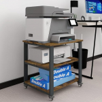 PUNCIA 3-tasandiline universaalsete ratastega printerilaud, puidust ja metallist mobiilne printeri statiiv, printerik&auml;ru, hoiuriiul, 50 x 50 x 50 cm, Retro