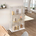 MASAJIA Vitrine aus Glas mit 2 T&uuml;ren, 3 Etagen, M&ouml;bel aus LED-Glas mit Schloss, Glasschrank mit Vitrinenschrank, auf Standfu&szlig;, f&uuml;r Sammlung, Vitrine, S&auml;ule, Wohnzimmer, Schlafzimmer, Bar