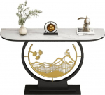 Eleganter, schlanker italienischer Konsolentisch - modernes Design in Steinoptik mit doppelwandigem schwarzem Gestell f&uuml;r Flur, Wohnzimmer und Schlafzimmer - schicke graue Oberfl&auml;che, perfek