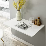 Wei&szlig;er Fr&uuml;hst&uuml;cksbartisch f&uuml;r die K&uuml;che | Wandtisch, klappbarer, an der Wand montierter Esstisch mit Klappblatt | Zusammenklappbarer Werkbank-Computertisch f&uuml;r das Home-Office, kompakt und