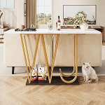 EMKK kitsas konsoollaud, koridorilaud, v&auml;ike marmorse v&auml;limusega puidust lauaplaat, koridoridesse, elutuppa, magamistuppa, r&otilde;dudele, esikusse ja diivanite taha, 120 x 29,5 x 80 cm, Valge kuldne