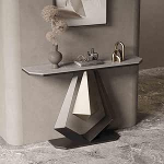 Industrieller Konsolentisch - Rautenf&ouml;rmiger Eingangstisch mit Metallfu&szlig;, stilvoller Flur-Sofatisch f&uuml;r das Wohnzimmer, Grau A, 150 cm - Moderne Wohnm&ouml;bel