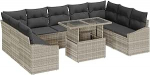 10-teiliges Garten Sofa Set mit Kissen in Hellgrau Poly-Rattan Gartenlounge Model3349068