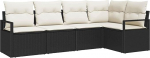5-teiliges Garten-Sofa-Set mit Kissen Schwarz Poly-Rattan, 2-Sitzer Garten-Sofa mit Stauraum & Kissen Schwarz Poly-Rattan Gartenlounge Model3355046