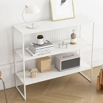 Rechteckiger Konsolentisch f&uuml;r den Eingangsbereich mit 2 Ablagen, Sofatisch mit Metallrahmen, Flurtisch f&uuml;r Eingangsbereich, Wohnzimmer, Schlafzimmer (Wei&szlig;, 90 cm)