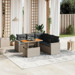 Set Schlafsofa, 6-teiliges Gartensofa-Set mit grauen Kissen aus Polyrattan, Set f&uuml;r Schlafsofa, Wohnzimmer, Gartensofa, modernes Sofaset f&uuml;r den Au&szlig;enbereich, Outdoor-M&ouml;bel T1