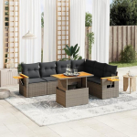 Gartensofa-Set 7-teilig mit grauen Kissen aus Polyrattan M&ouml;bel, Set Schlafsofa Wohnzimmer Sofa Garten, Set Modernes Sofa f&uuml;r den Au&szlig;enbereich, Outdoor-M&ouml;bel