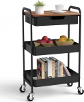Shrivee 3-Tier Kitchen Trolley with Table and Drawer, All-purpose Trolley, Metal Uses Trolley, Shelf Trolley for Office Salon, All-Purpose Cosmetics, Serving Trolley for Kitchen, Bathroom, Office
