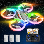 Minidroon koos kaameraga HD 720P lastele, RC-droon koos mitmev&auml;rviliste LED-tuledega, 3D-flippide ja 3 patareiga kvadkopter, 21 minutit pikk lennuaeg, m&auml;nguasja droonikopter lastele ja