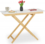 Relaxdays Folding Table Height-Adjustable, Bamboo & MDF, HBT 70 x 105 x 50 cm, Dining Table in Kitchen, Living Room, Balcony, Natural/White