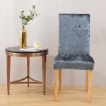 LinFortune 4er Set Stuhlhussen aus Pannesamt f&uuml;r Esszimmer Stretch Parsons Stuhl K&uuml;chen Schonbez&uuml;ge abnehmbar rutschfest waschbar Sitzschutz f&uuml;r K&uuml;che und Hotel (4 Silbergrau)