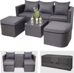 Mendler HWC-J37 Aed / Lounge komplekt Sun Island Spun Poly Poly Rattan MVG Antratsiit padjad tumehall