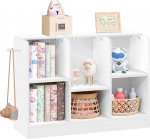 Lestarain Montessori Children's Bookcase with 2 Levels, 6 Open Compartments, Adjustable Shelves, Toy Shelf, Storage Shelf, Children's Room, White