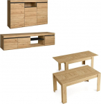 Skraut Home | Living Room Furniture | Natural Model | Sideboard, TV Cabinet, Coffee Table and Extendable Dining Table | Nordic Style | Oak and Black