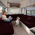 KYJSW Camper padjakatted, RV Diivan istmepadja katted haagiste jaoks, matkaauto iste, Jacquard matkaauto istme katted elastse lindi ja paelaga (veinipunane, W 230-280 cm, D 50-70 cm)