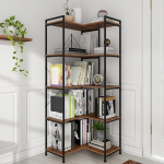 VEDECASA Corner Shelf, 5-Tier Large Corner Bookcase in Industrial Style, Freestanding with Metal Frame and Open Shelves, Modern Corner Shelf for Living Room, Bedroom & Office