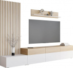 Mirjan24 Narezi seinakapp, Elegantne elutoa komplekt dekoratiivsete liistudega, seinapaneel seinapaneelidega, TV madallaud ja seinariiul, TV kapp (valge/kremona tamm, laius: 300 cm)