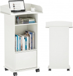 Puidust k&otilde;nepult seisev laud ratastega k&otilde;nepult 3 riiuliga poodium kirikutele, loengutele, koolidele ja seminaridele (valge)