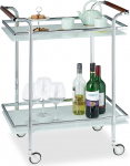 Relaxdays Frosted Glass Serving Trolley, Tea Station, Push Cart, 2 tasandit, avatud, Deluxe roolid, h&otilde;bedane, HWD 85x66x43 cm