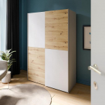 Forte Chess & Matt garderoobikapp 120, kaasaegne riidekapp ruudukujulise mustriga, l&uuml;kanduksega garderoobikapp, puukomposiit, k&auml;sit&ouml;&ouml; tammedekor valge, 120,1 cm lai, 190,5 cm k&otilde;rge, 61,2 cm s&uuml;gavus