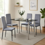 S&ouml;&ouml;gilaud 4 tooliga, ristk&uuml;likukujuline s&ouml;&ouml;gilaud toolidega, 5-osaline laua ja toolide komplekt s&ouml;&ouml;gituppa, k&ouml;&ouml;ki ja elutuppa, must s&ouml;&ouml;gilaud ja hallid toolid.