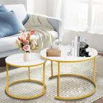 LANTUS &uuml;mmargune kohvilaudade komplekt - Antiikne &uuml;mmargune puidust laudade komplekt - laud, k&uuml;ljelauad - diivanilaud elutuppa, magamistuppa, kontorisse, 70 x 70 x 45 cm - Platinum