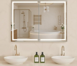 VEVOR Illuminated Medicine Cabinet with Mirror (60 x 80 cm) Wall Mounted, 3 Colour Dimmable LED Bathroom Cabinet with HD Mirror, Memory Function/Adjustable Shelves, Storage Space/Sockets and USBs