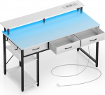 Rolanstar laud sahtlitega, arvutilaud pistikupesade ja LED-iga, m&auml;ngulaua koos monitori alusega, riiuliga ja 2 konksuga, m&auml;ngulaua kontorisse, elutuppa (valge, 137 x 47 x 90,5 cm)