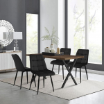 TUKAILAI s&ouml;&ouml;gilaud koos 4 tooliga, ristk&uuml;likukujuline k&ouml;&ouml;gilaud puidust X-kujuliste metalljalgadega ja 4 sametist s&ouml;&ouml;gitooliga, must k&ouml;&ouml;ki, s&ouml;&ouml;gituppa, elutuppa (laud 120 cm,