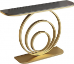 Generisch Schmaler Konsolentisch im Industriestil, 120 cm lang, mit Tischplatte in Marmoroptik und goldfarbenen runden Metallbeinen, moderner Beistelltisch f&uuml;r Flur, Sofa und Wohnzimmer.