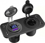 Autolaadija l&uuml;lituspaneel, 12V-24 QC3.0 USB port + PD port laadimisseade sisse-v&auml;ljal&uuml;litiga + sigaretis&uuml;&uuml;taja adapter + voltmeeter + sisse-v&auml;ljal&uuml;liti l&uuml;lituspaneel (2-auguline paneel)