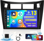 [8Cores 4G + 64G] Hikity Car Radio Android 15 Toyota Yaris Vizi 2007-2011 9-tollise puuteekraaniga autoraadio 1280 x 720 Pixel 32EQ FM RDS Wireless Carplay Android Auto GPS navigatsioon WFI MIC