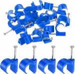 hankekaart Kabelclips mit Nagel, 16 mm, rund, Einzelhaken, halbe Klemme, J-Haken mit Nagelschnur-Clips f&uuml;r Dr&auml;hte an der Wand, f&uuml;r Ethernet-Tacks, Koaxial-Pex-Rohrst&uuml;tze, Blau, 50 St&uuml;ck