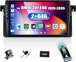 SIXWIN 2+64G Android 13 autoraadio BMW 3 seeria E46 1999-2005 koos Carplay/Android Car/Mirrorlink, 9-tolline mahtuvuslik puuteekraan WiFi/GPS/FM/RDS/Bluetooth/SWC+ AHD tagantvaate kaamera + MIC