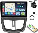 Hikity Android 15 4+128G autoraadio Peugeot 207 2006-2015 9-tollise Incell puuteekraaniga, autoraadio 2DIN traadita Carplay Android autoga, FM/RDS raadio BT GPS WiFi tagurduskaamera + mikrofon