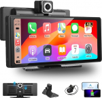 LEXXSON 10,26-tolline kaasaskantav autoraadio juhtmevaba CarPlay Android autokuvariga, 4K Dash Cam & 1080P tagantvaate kaamera, 3-in-1 IPS puuteekraaniga, Car Play Bluetooth/FM/AUX/TF kaart, Plug & Play