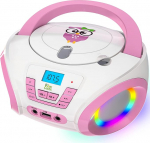 TinyGeeks Tunes Kids Boombox CD-m&auml;ngija lastele + FM-raadio + patareid + roosa raadio - koos k&otilde;laritega lastele ja v&auml;ikelastele - roosa