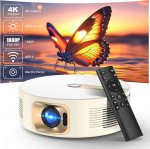 Bettdow 4K toetab projektorit, Full HD 1080P 9000 luumenit elektriline fookus automaatne keystone korrektsioon, videoprojektor WiFi 6 & Bluetooth 5.0, kinnine projektor kodukino (beež)