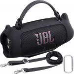 Khanka JBL Charge 6 jaoks Silikoonist kaitsekott eemaldatava &otilde;larihma ja kasutuskonksuga, paindlik pehme &uuml;mbris JBL Charge 6 kaasaskantavale Bluetooth-k&otilde;larile, ainult &uuml;mbris (must)