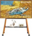 ECOTINY Easel teleripult ratastega 49-75-tollise teleri jaoks, stiilne metallraam ja puidust riiul, rullitav teleripult koju, kontorisse v&otilde;i stuudiosse, must