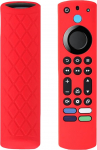 Silikon-Fernbedienungsabdeckung f&uuml;r 4K Max/Toshiba/Insignia/Pioneer/Omni (QLED) Serie Sprachfernbedienung mit Umh&auml;ngeband, Rot