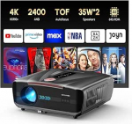 4K projektor P&auml;evavalgusele sobiv 2400 ANSI [motoriseeritud objektiivi kate] HDR10+ Ultra HD Smart projektor kodukino AI-PQ, ToF autofookus, HDMI eARC, Dolby Audio, 64GB LED-projektor m&auml;ngimiseks A9TL