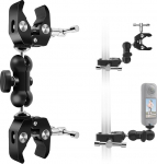 Double Metal Super Clamp Mount, 360&deg; Magic Arm Ball Heads for Camera, Light Stand, Monitor, Reflector, for 0.47 - 2.17 Inch Poles, Motorcycle, Desk, Tripod, Studio (Max. Load 6.61 LB)