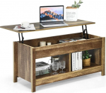 LIFEZEAL Coffee Table Height Adjustable, Tea Table, Sofa Table with Hidden Storage Space & 2 Open Shelves, Modern Side Table for Living Room, 109 x 47.5 x 50 cm (Oak)