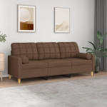 ZEYUAN 3200793 3-Seater Sofa with Decorative Cushions Brown 180 cm Fabric, Sofas & Couches, Sofa Living Room, Sofa for Teenager's Room, Relaxing Sofa, Sofa for Bedroom, Upholstered Sofa