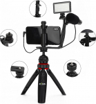 Gelid Solutions OnAir Streaming Mobile Kit - komplekt mobiilse striimimise/videote edastamiseks - laetav LED-valgusti 3 v&auml;rvifiltriga - universaalne nutitelefoni/kaamera kinnitus - must