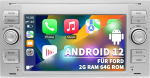 Autoradio Ford Focus Mondeo S-Max C-Max Galaxy, Android 12 s&uuml;steem 2G + 64G, 7-tolline puuteekraan, Double DIN raadio, toetab GPS, Navi, CarPlay, Android, auto, Bluetooth, WiFi