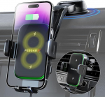 Feegar QH400 15W Qi mobiiltelefoni hoidja auto laadimisfunktsiooniga, topeltpoolik, auto mobiiltelefoni hoidja laadimisfunktsiooniga, automaatne klamber, kiire traadita laadija auto iPhone 16/15/14 jaoks;